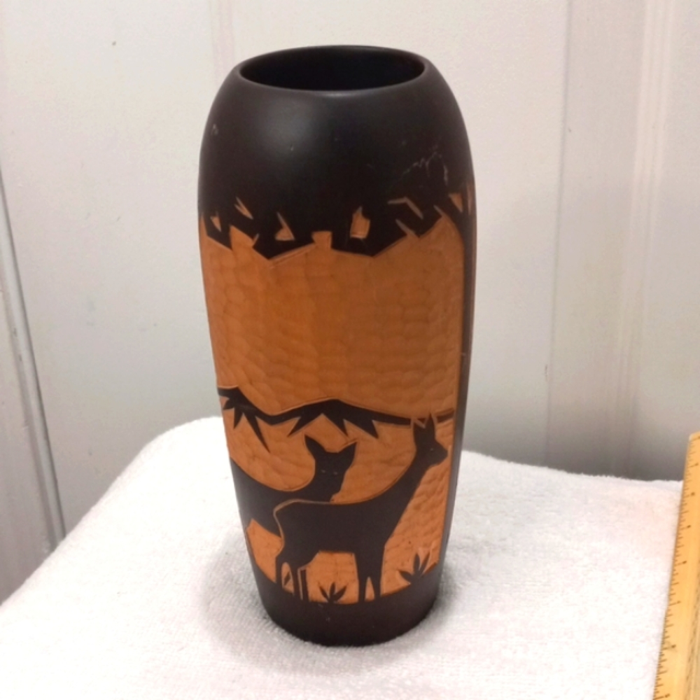 Visnar Jesenice MCM Wooden Hand Carved Deer VASE, Made in Yugoslavla